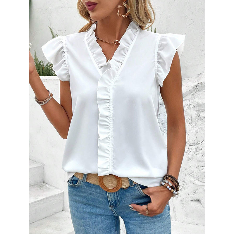 V-Neck Flutter Sleeve Shirt Style Top
