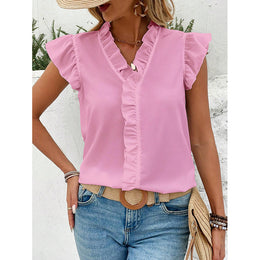 V-Neck Flutter Sleeve Shirt Style Top