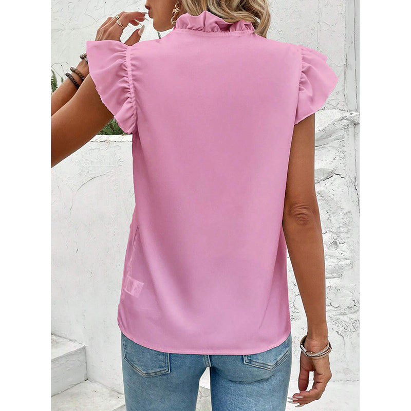 V-Neck Flutter Sleeve Shirt Style Top