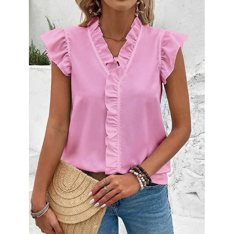 V-Neck Flutter Sleeve Shirt Style Top