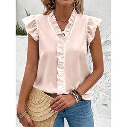 Beige Flutter Sleeve Shirt Style Top