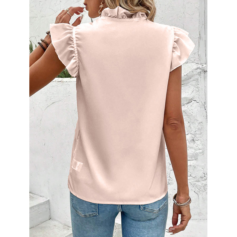 Beige Flutter Sleeve Shirt Style Top