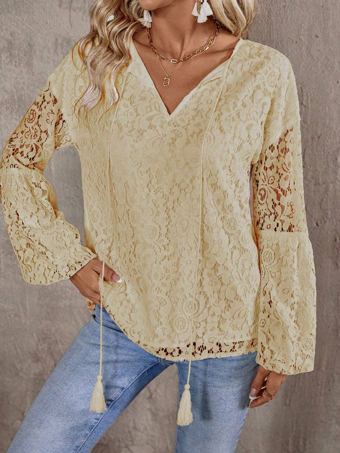 Women Floral Self Design V-Neck Top