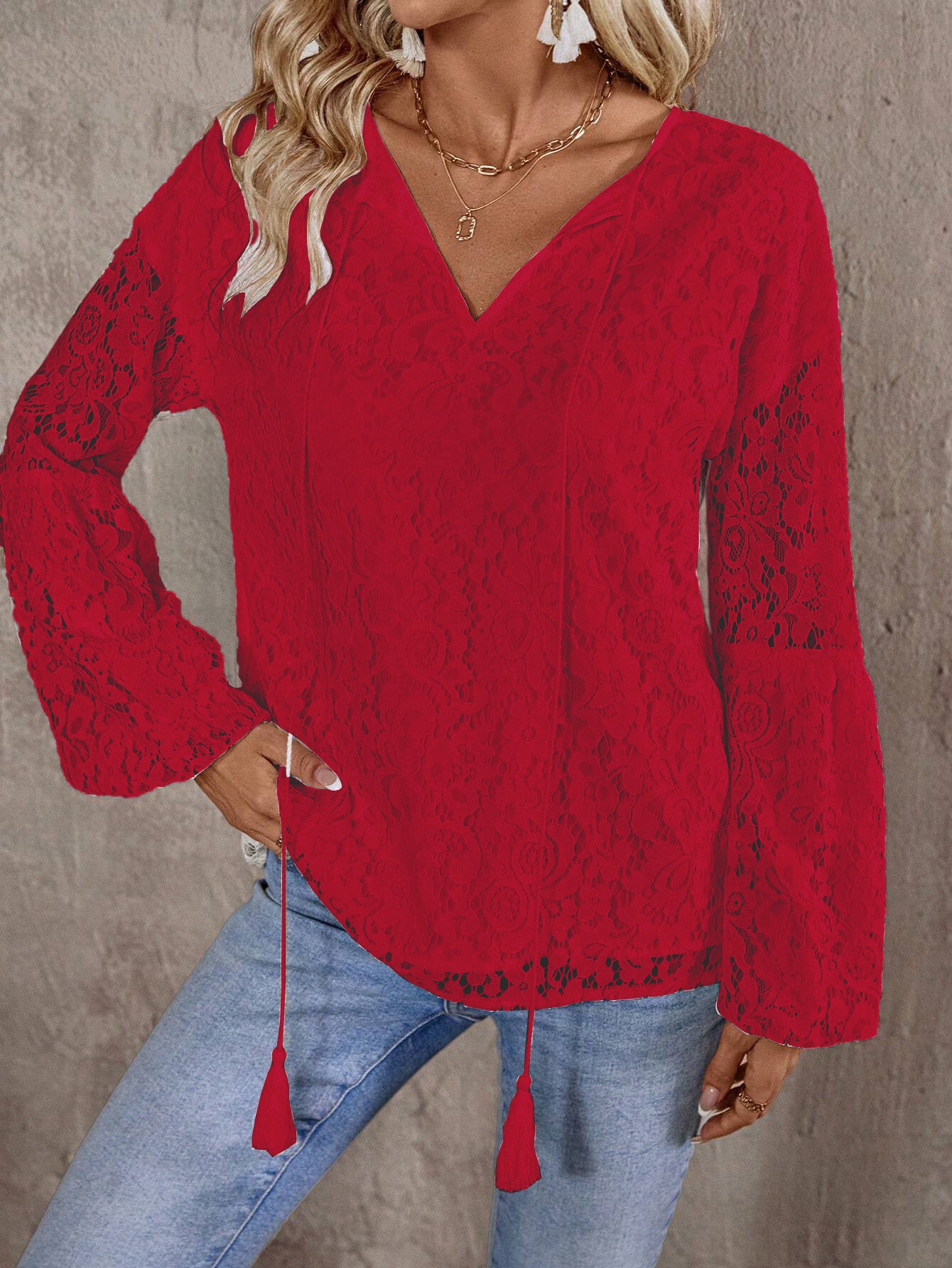 Women Floral Self Design V-Neck Top