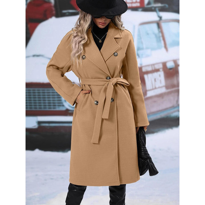 Women Notched Lapel Long Overcoat