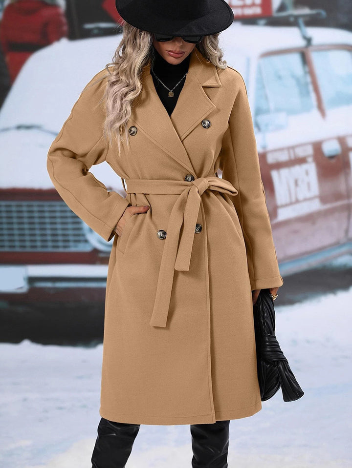 Women Notched Lapel Long Overcoat