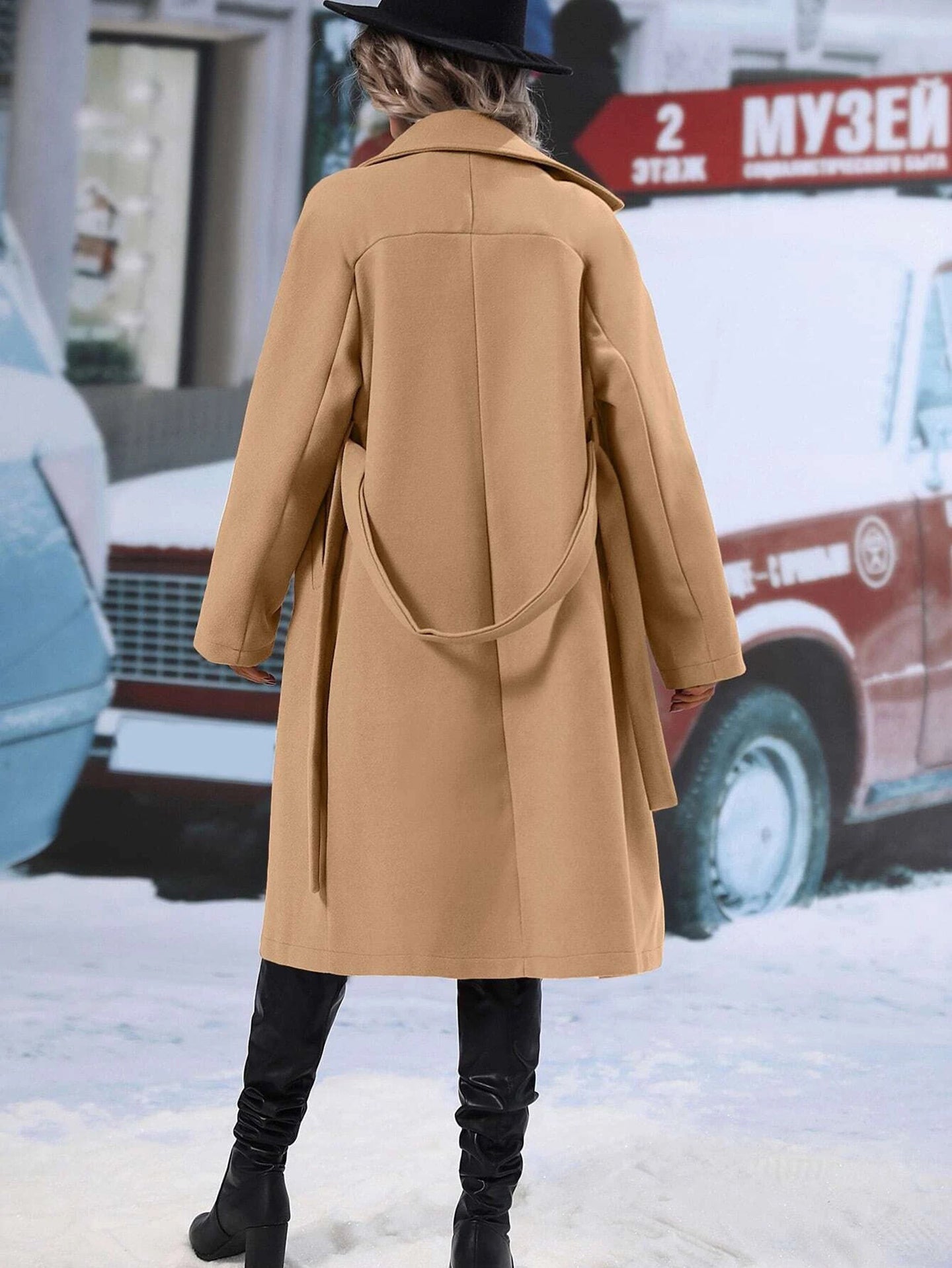 Women Notched Lapel Long Overcoat