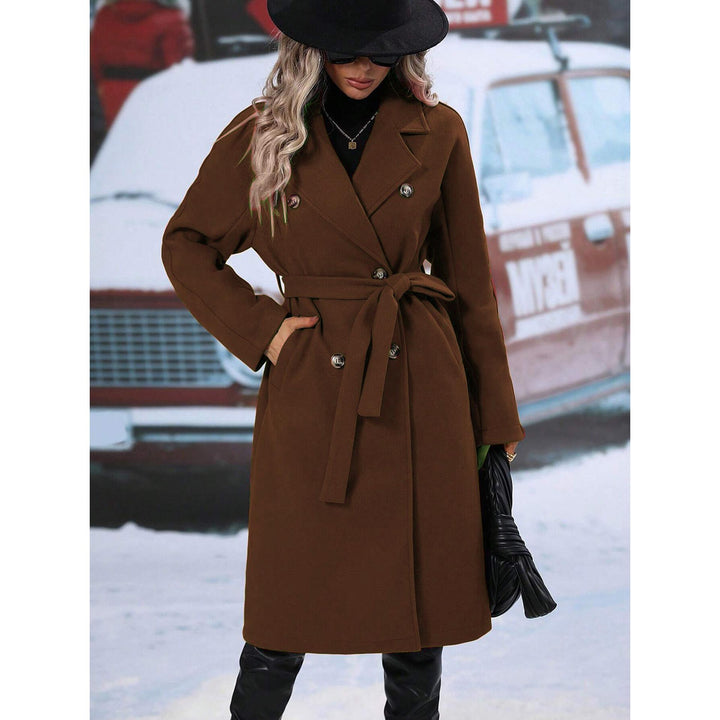 Women Notched Lapel Collar Knee Length Overcoat