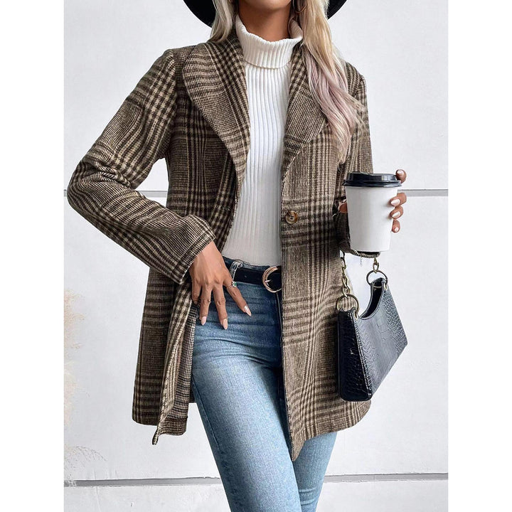 Khaki Checked Lightweight Open Front Jacket