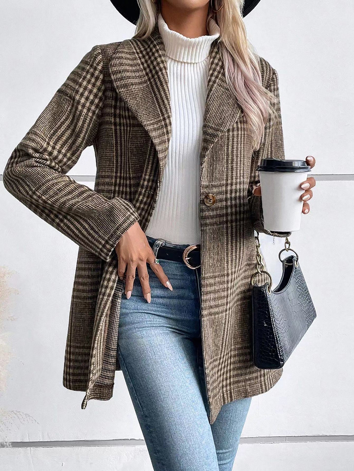 Khaki Checked Lightweight Open Front Jacket