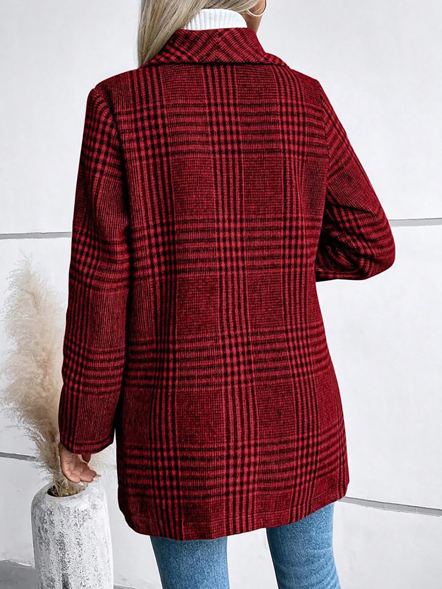 Women Checked Lightweight Longline Open Front Jacket