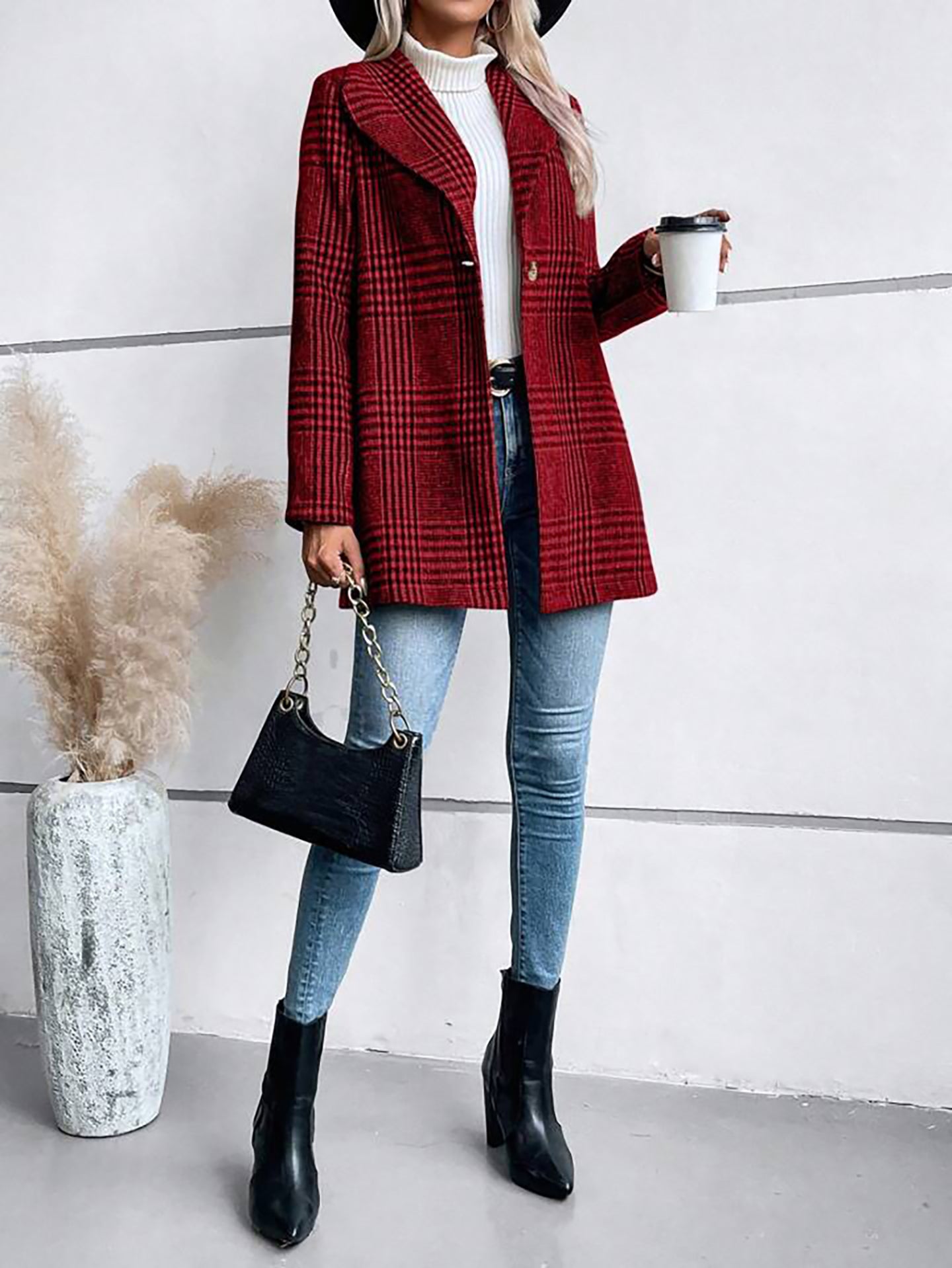 Women Checked Lightweight Longline Open Front Jacket
