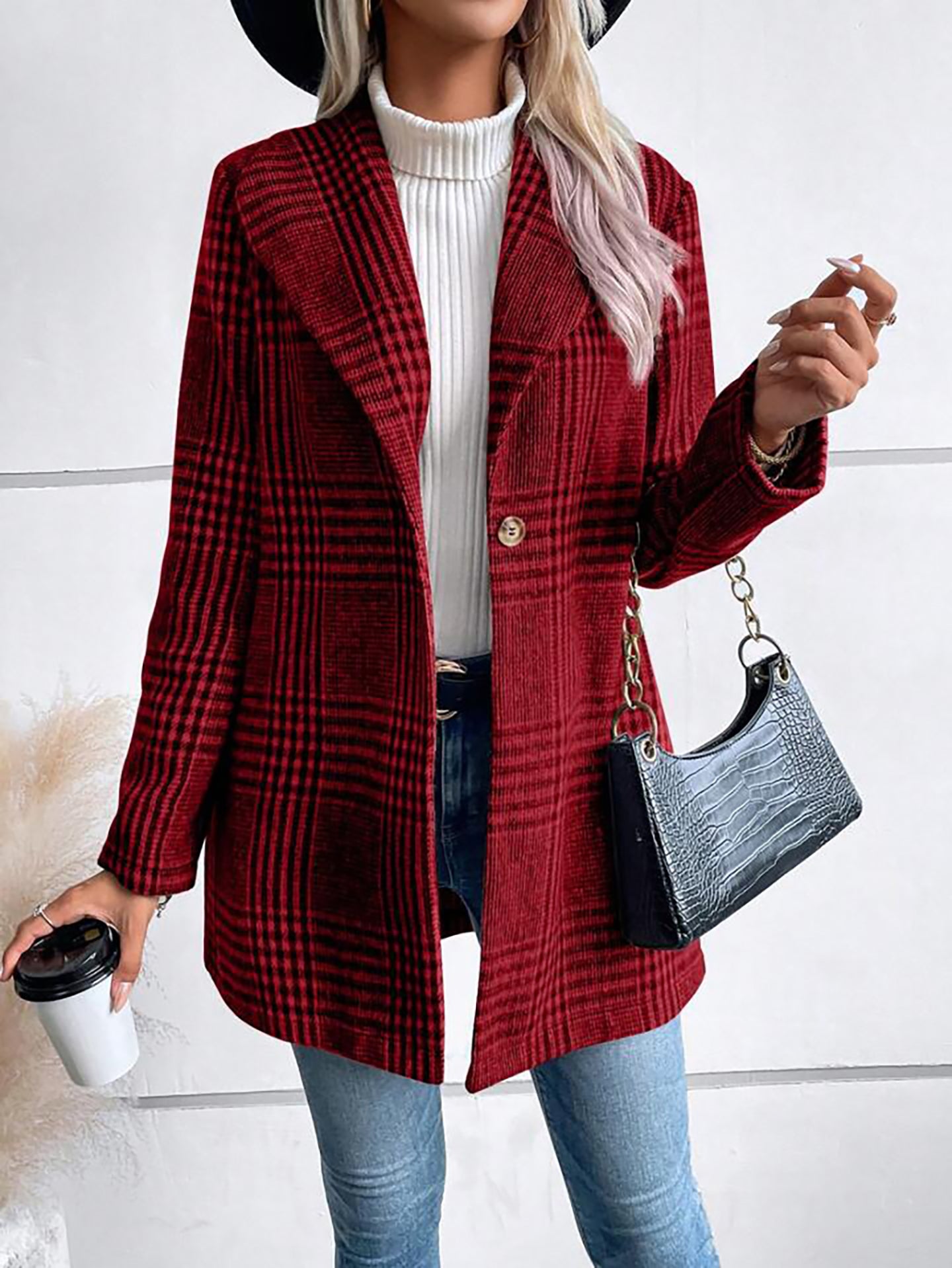 Women Checked Lightweight Longline Open Front Jacket