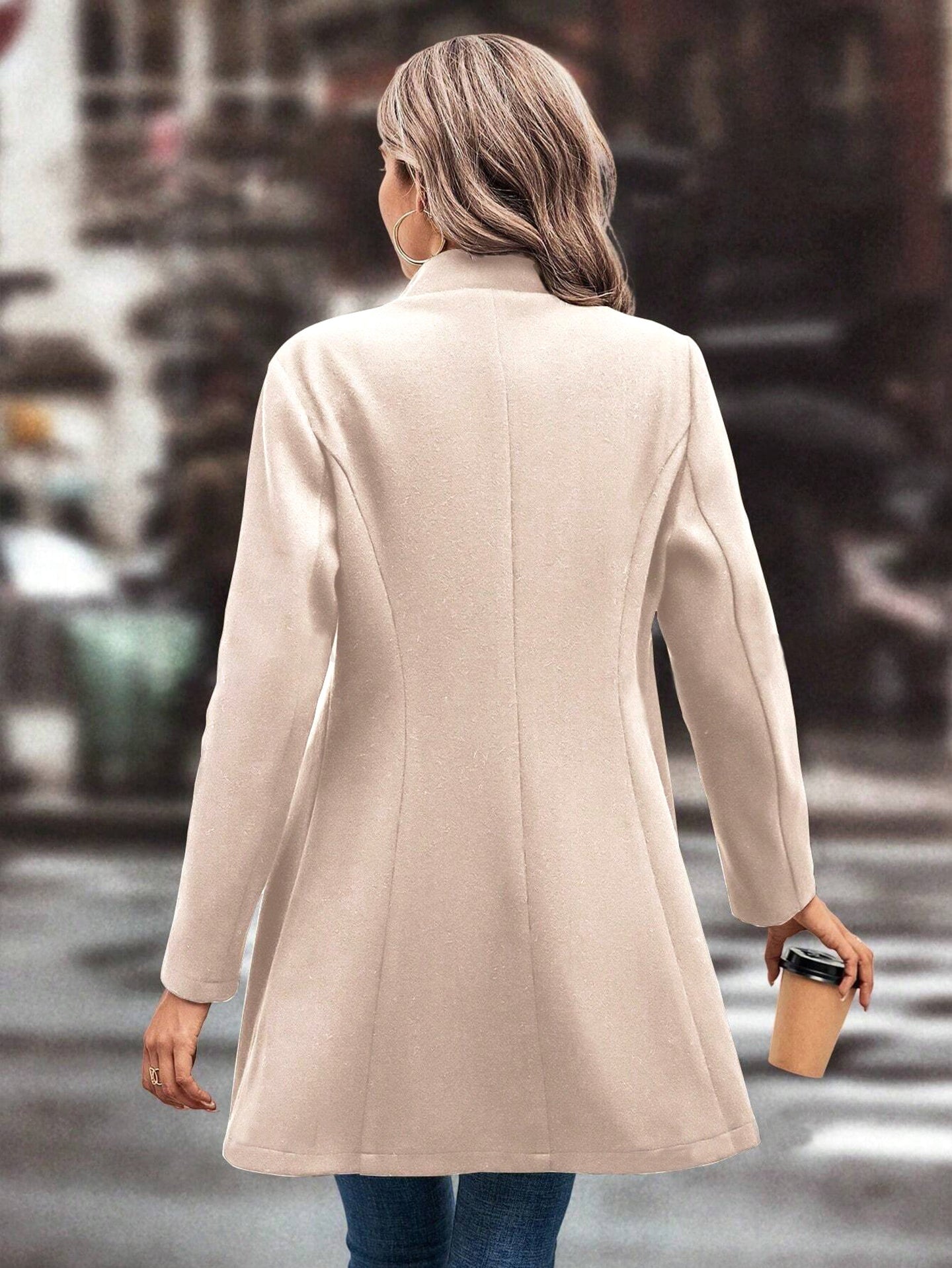Solid Single-Breasted Notched Lapel Overcoat