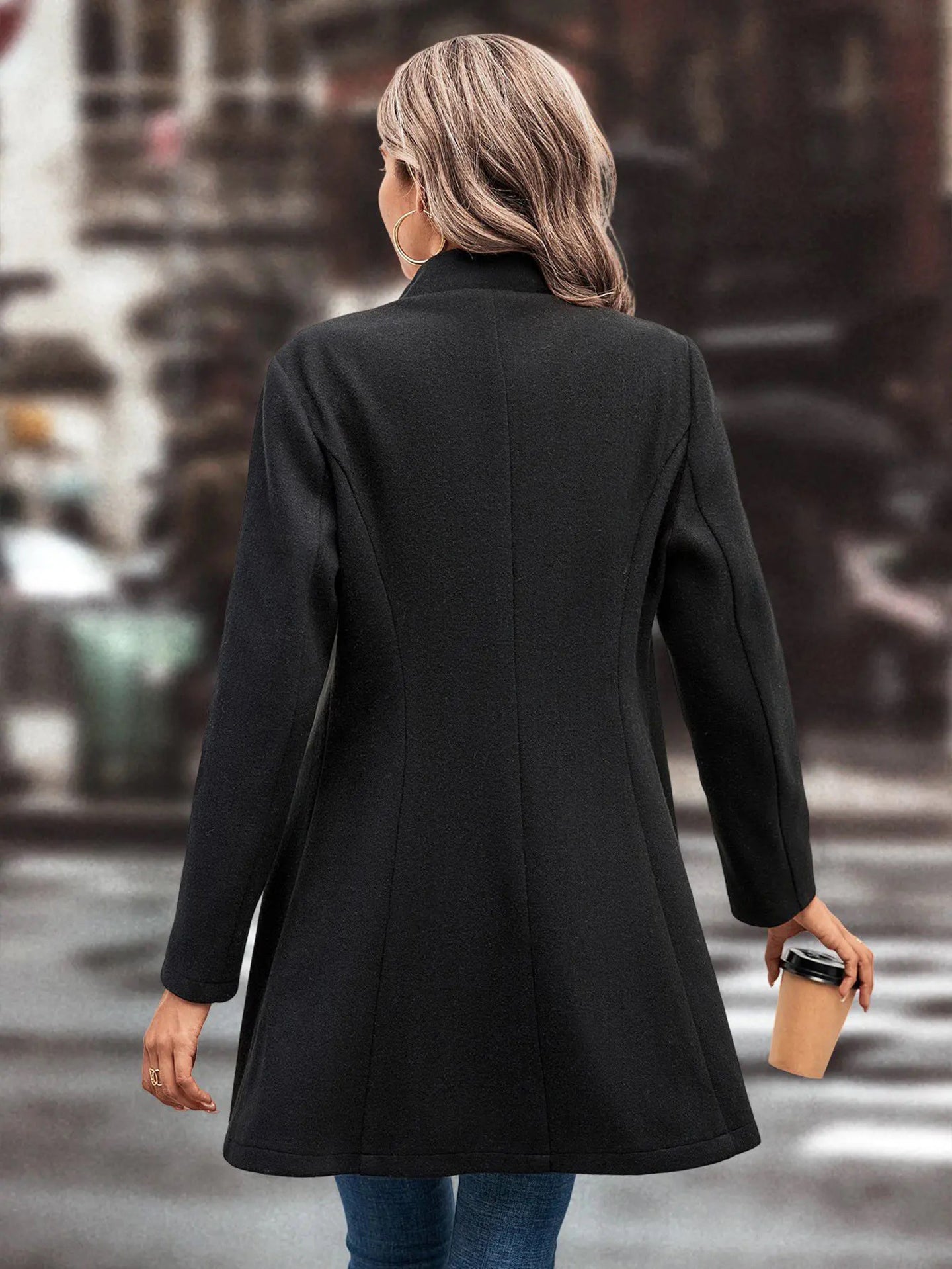 Women Notched Lapel Single Breasted Longline Overcoat