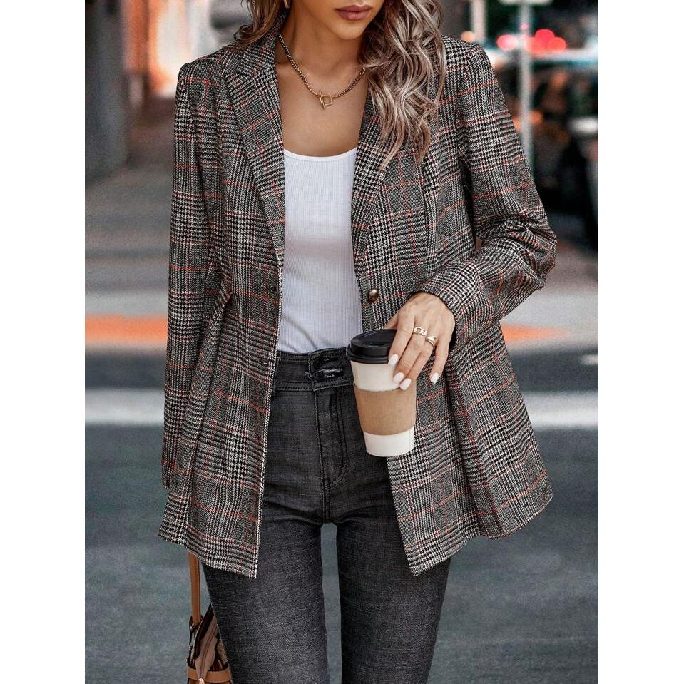 Women Checked Single-Breasted Overcoat