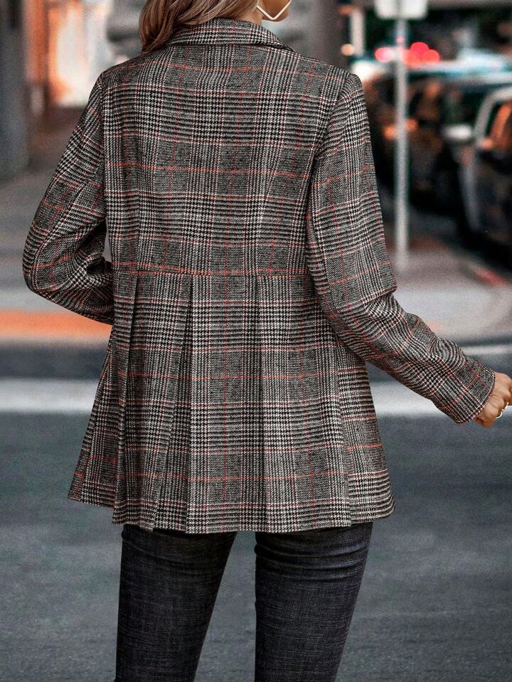 Women Checked Single-Breasted Overcoat