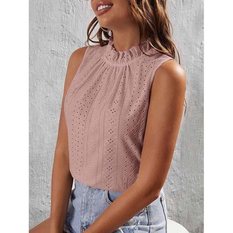 Pink High Neck Sleeveless Top