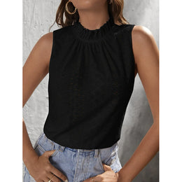 Black Geometric High Neck Sleeveless Top