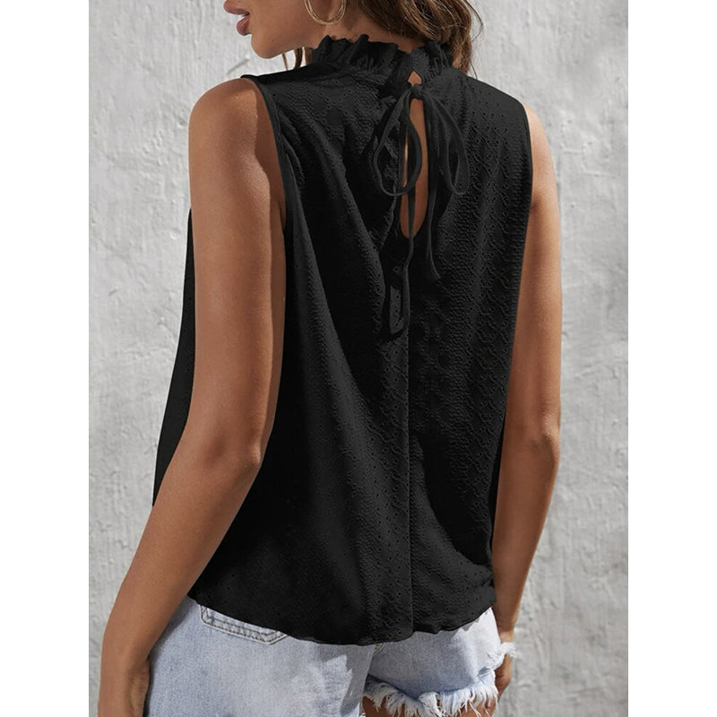 Black Geometric High Neck Sleeveless Top