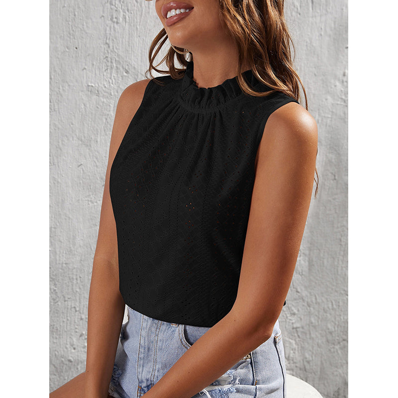 Black Geometric High Neck Sleeveless Top
