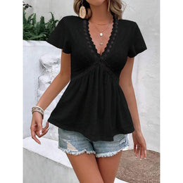 Black Peplum Top with V-neck