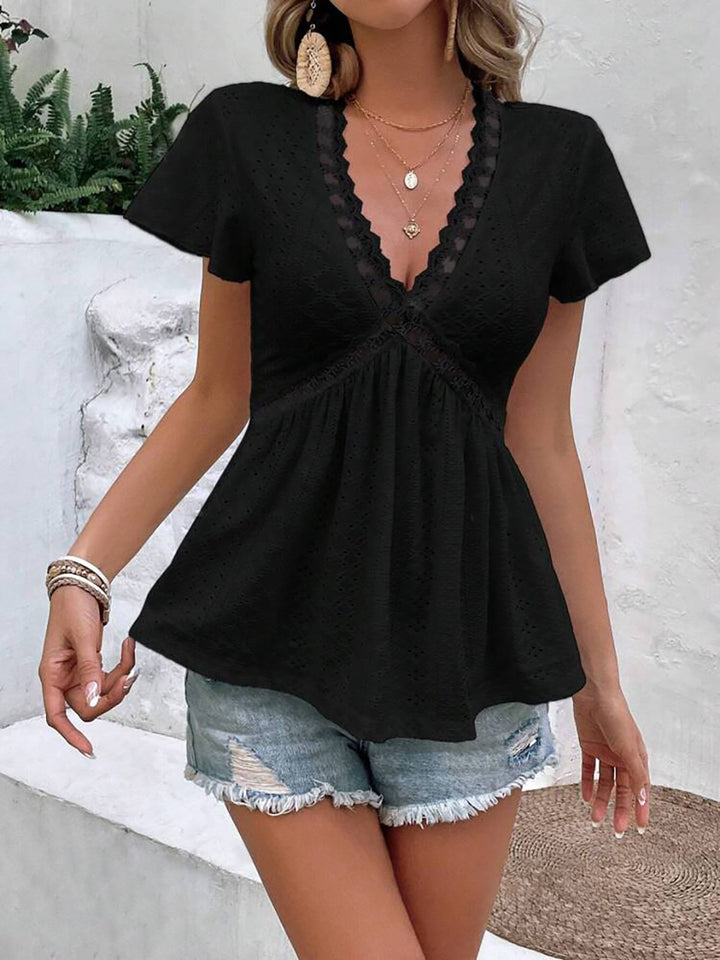 Black Peplum Top with V-neck