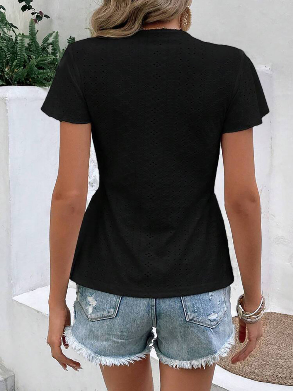 Black Peplum Top with V-neck
