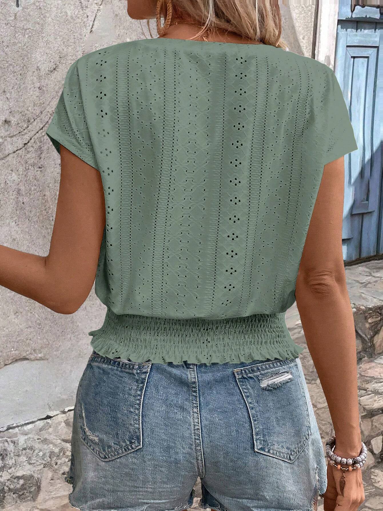 Women Self Design Schiffli Extended Sleeve Top