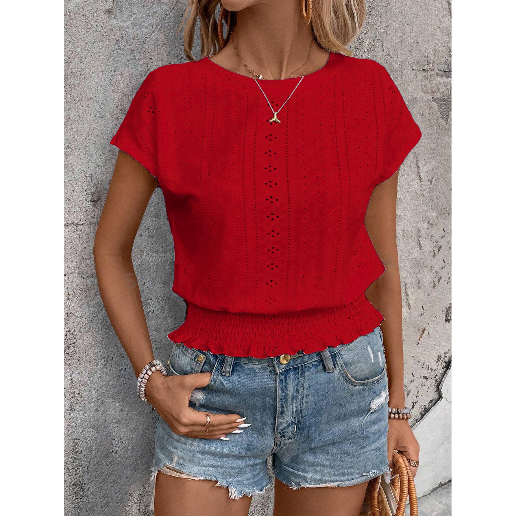 Women Round Neck Flutter Sleeves Top