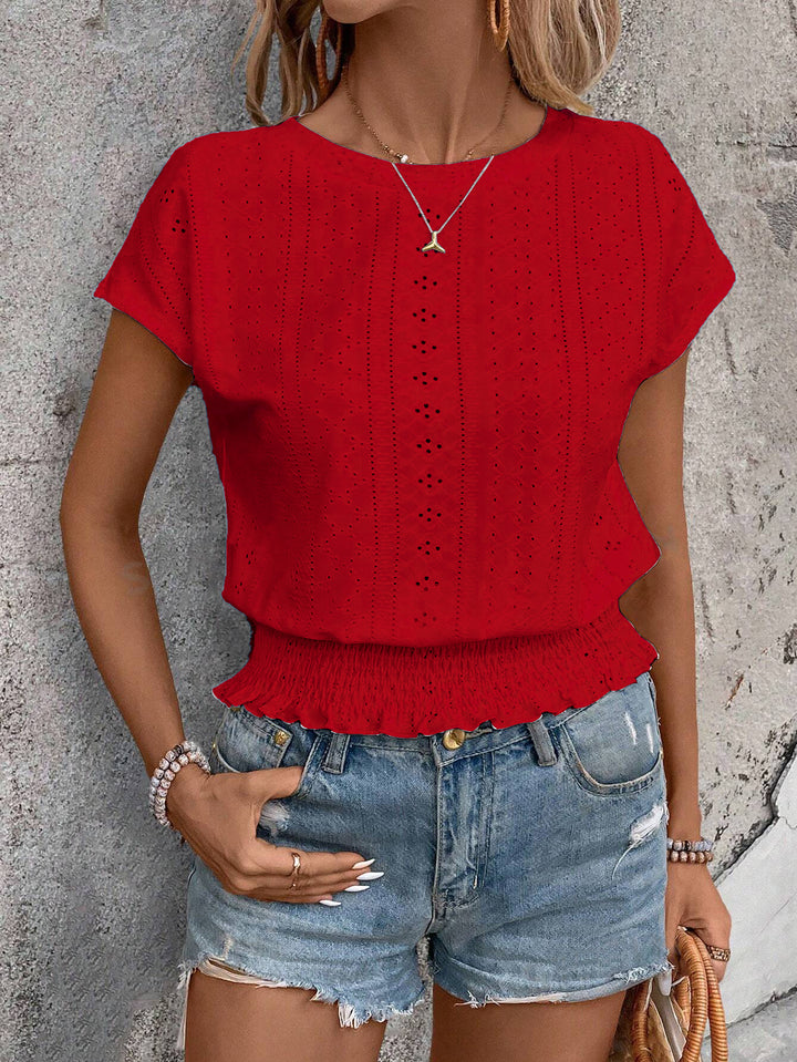 Women Round Neck Flutter Sleeves Top