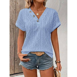 StyleCast Blue V-Neck Geometric Chiffon Top