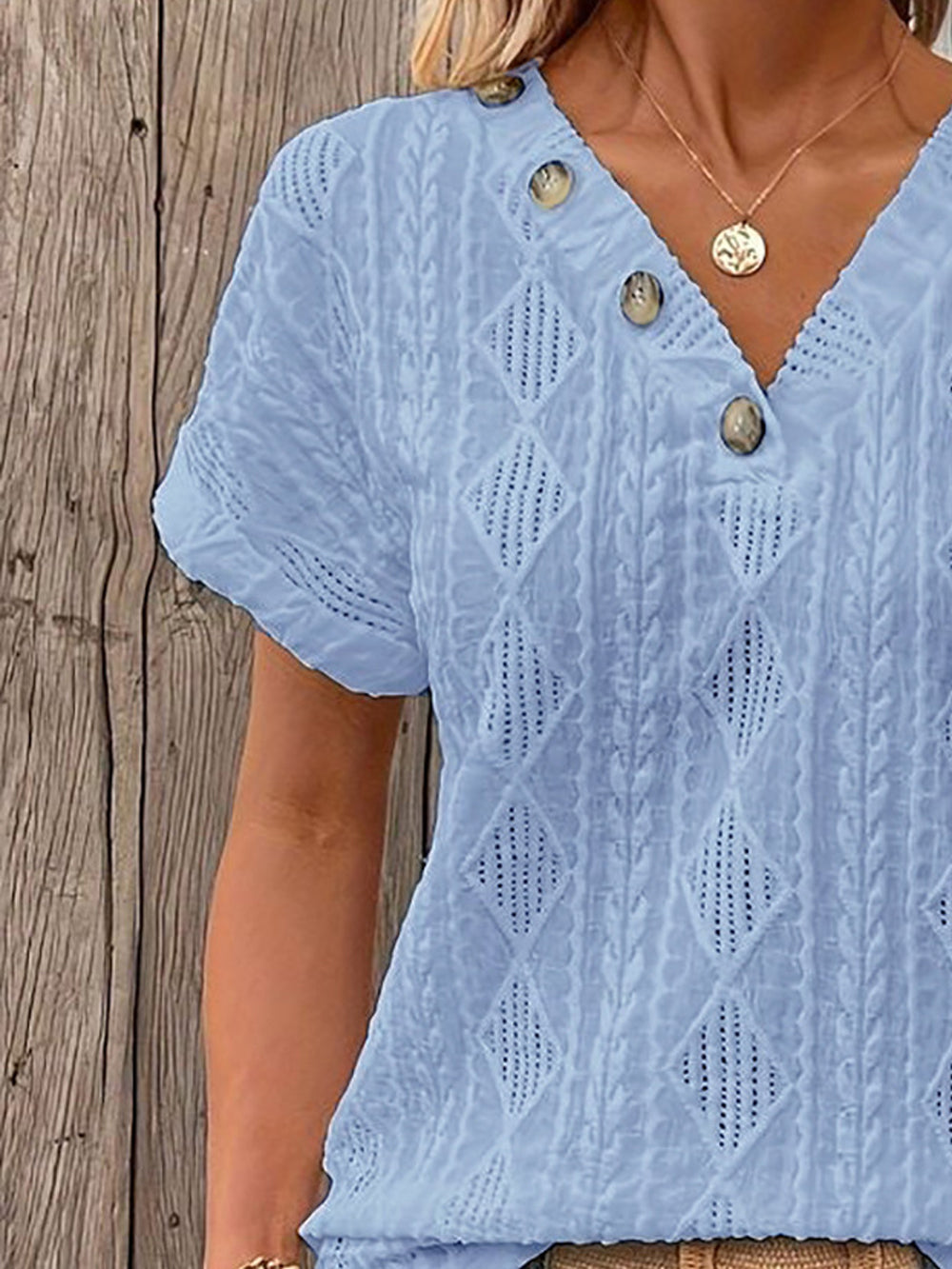StyleCast Blue V-Neck Geometric Chiffon Top