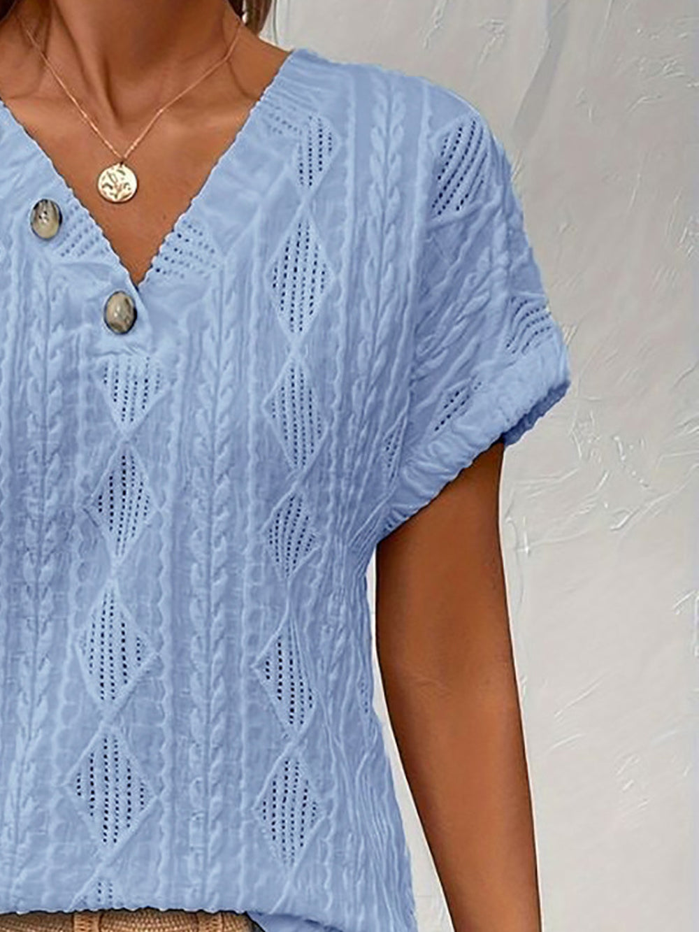 StyleCast Blue V-Neck Geometric Chiffon Top