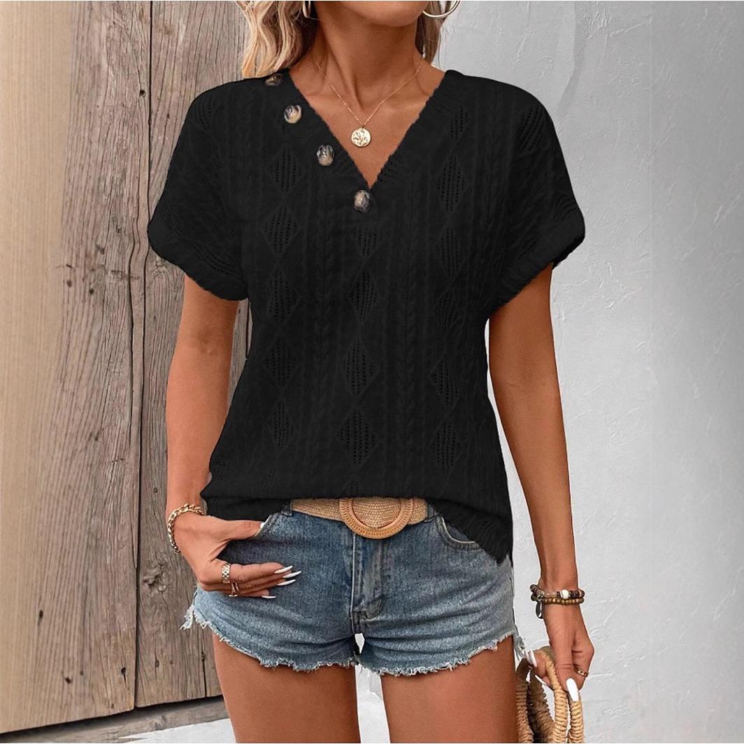 Women Black Geometric V-Neck Top