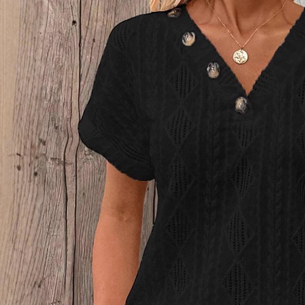 Women Black Geometric V-Neck Top