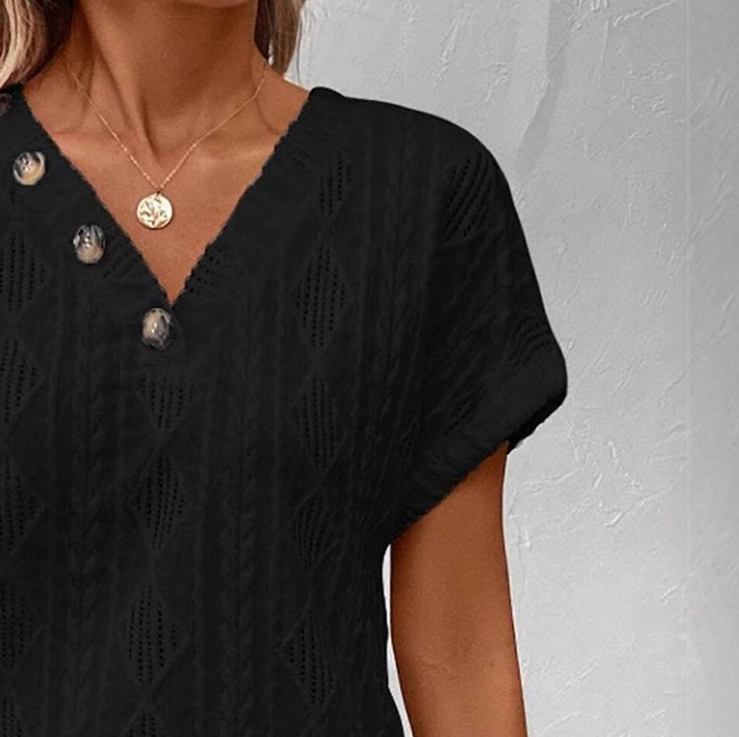 Women Black Geometric V-Neck Top