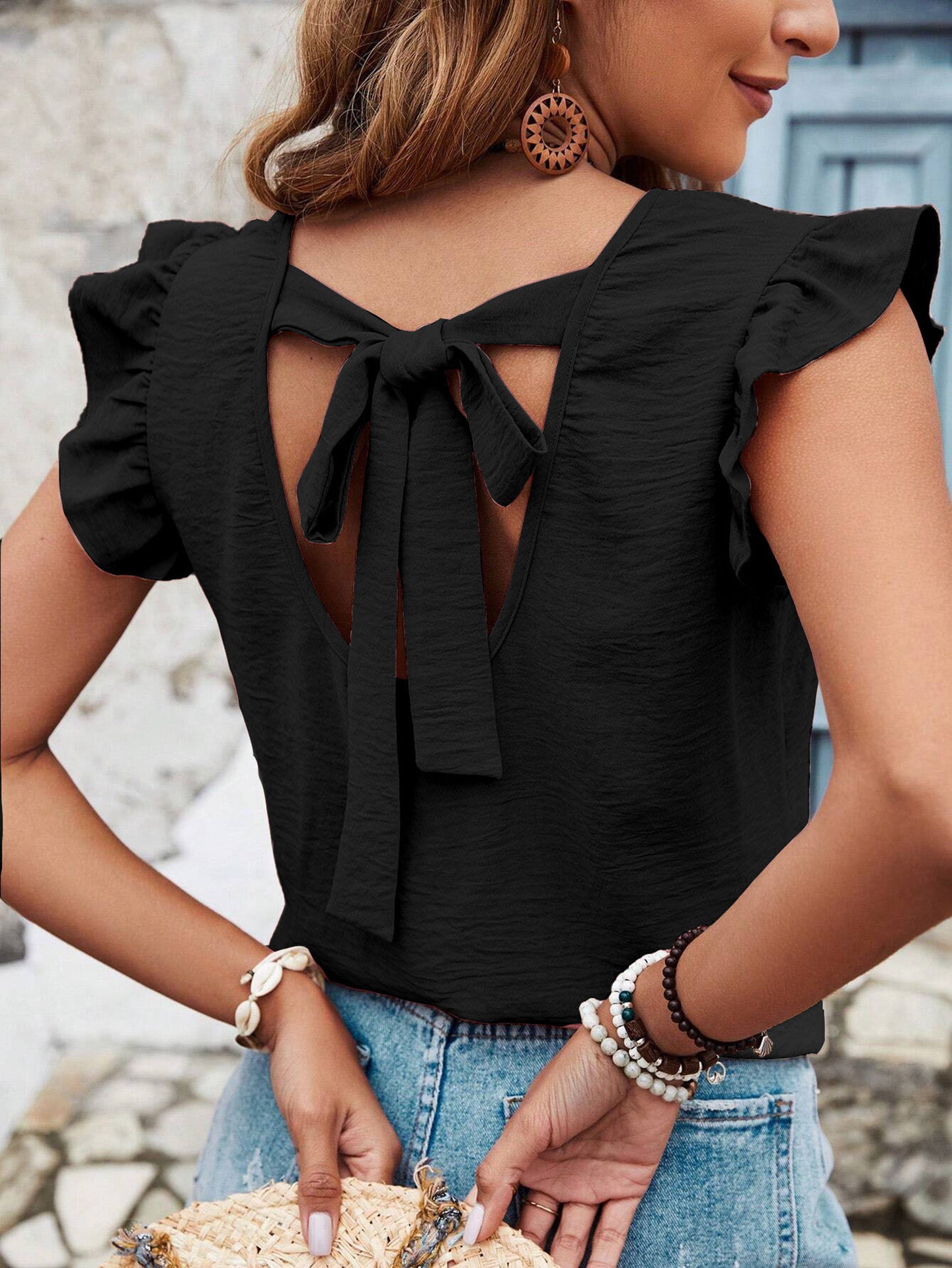 Women Flutter Sleeve Crepe Top