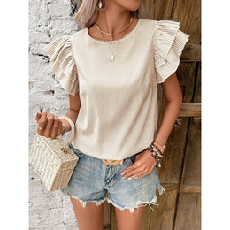 Women Striped Flutter Sleeve Top