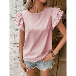 Candy Stripes Striped Flutter Sleeve Top