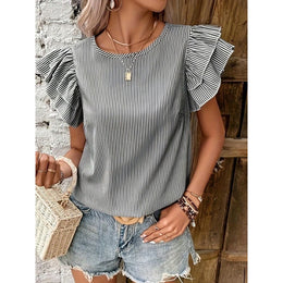 Women Striped Flutter Sleeve Monochrome Regular Top