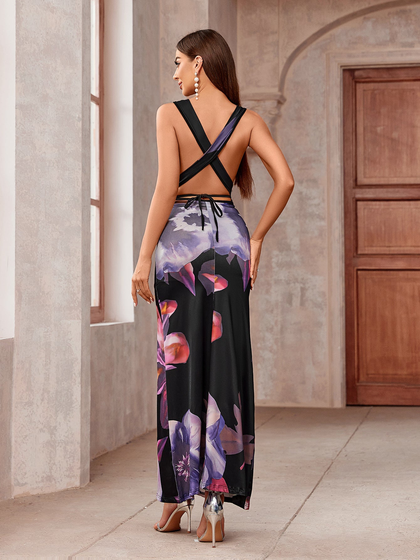 Floral Printed Sleeveless Sheath Maxi Dress