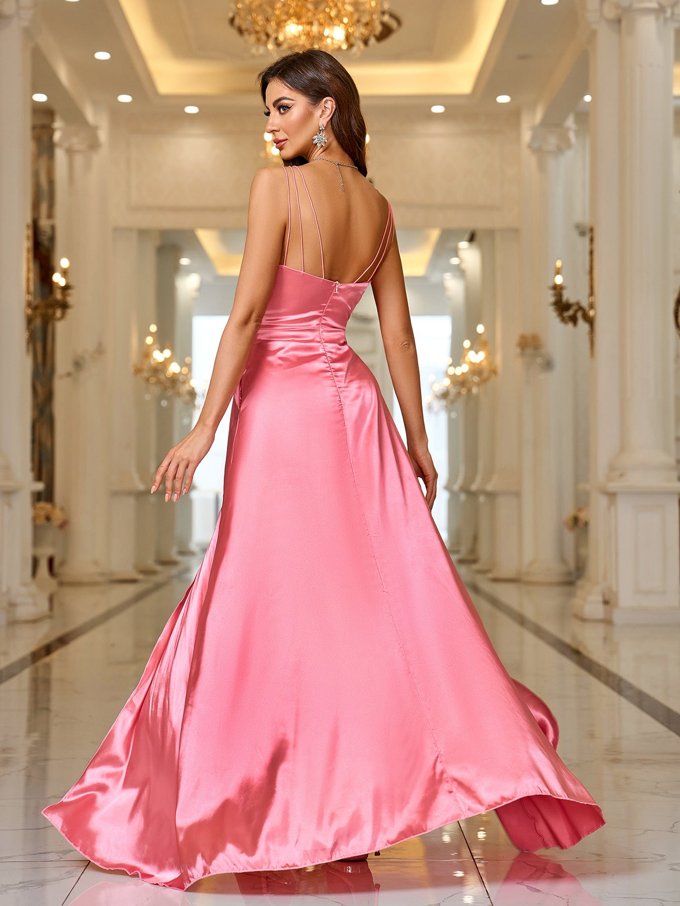 Shoulder Strap Satin Maxi Dress