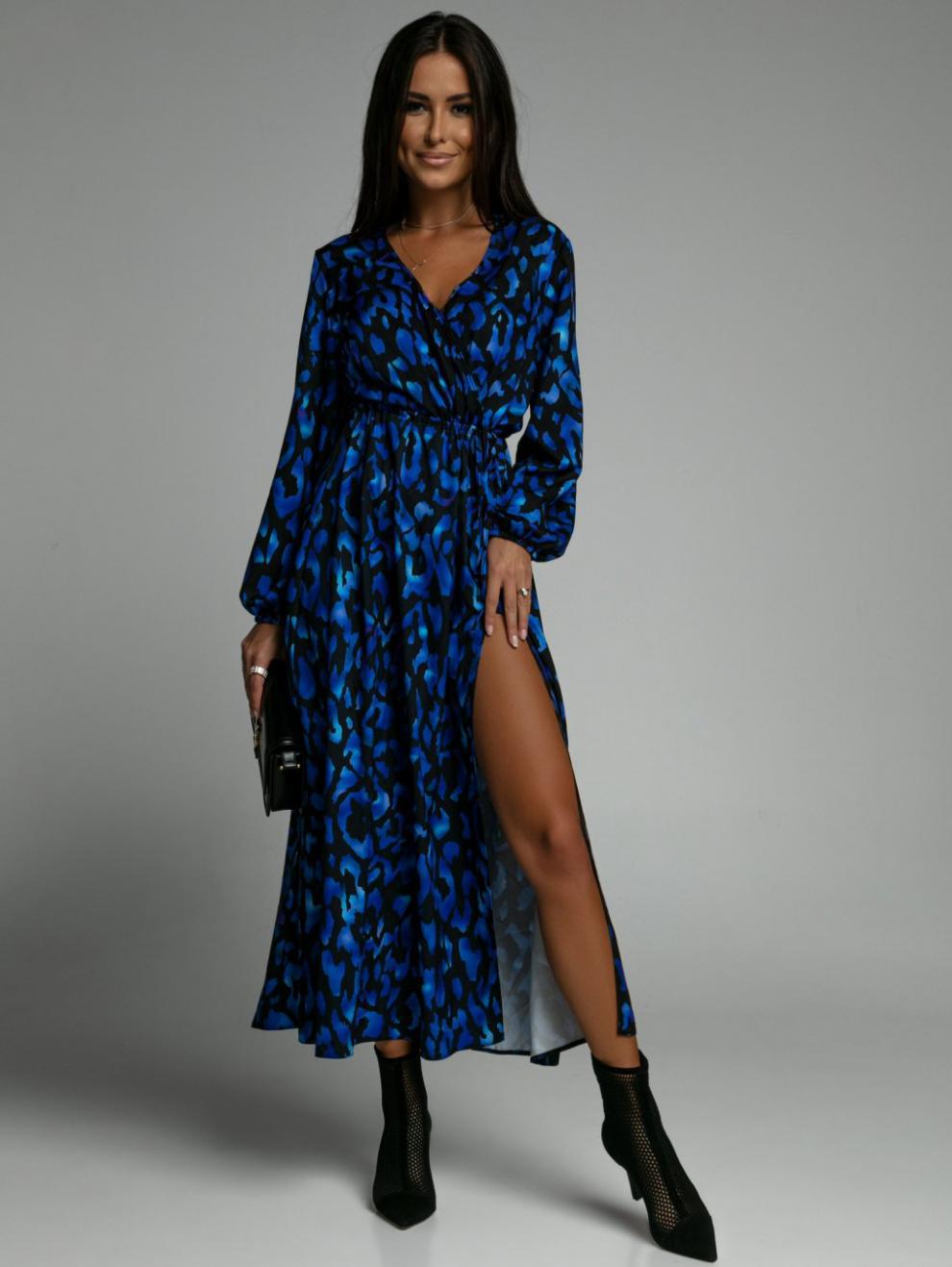 Blue Printed Wrap Maxi Dress