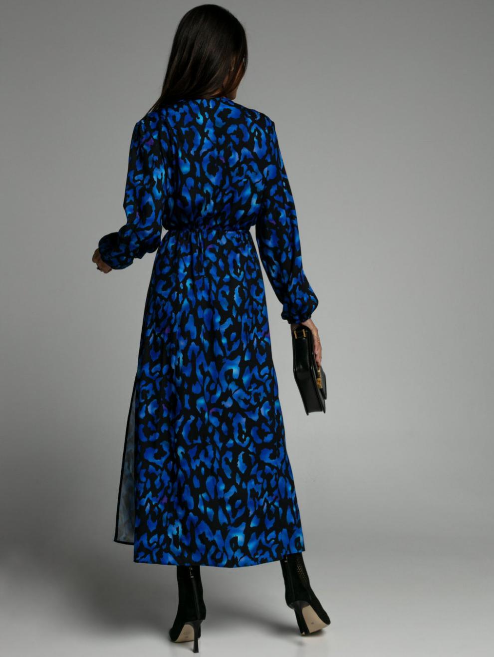Blue Printed Wrap Maxi Dress