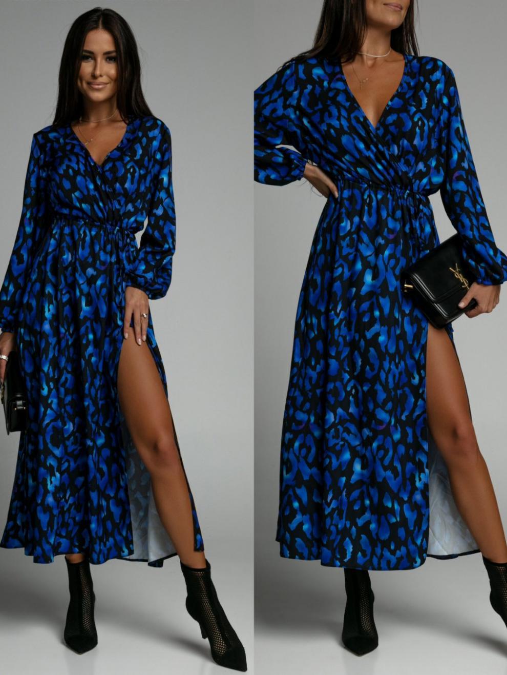 Blue Printed Wrap Maxi Dress