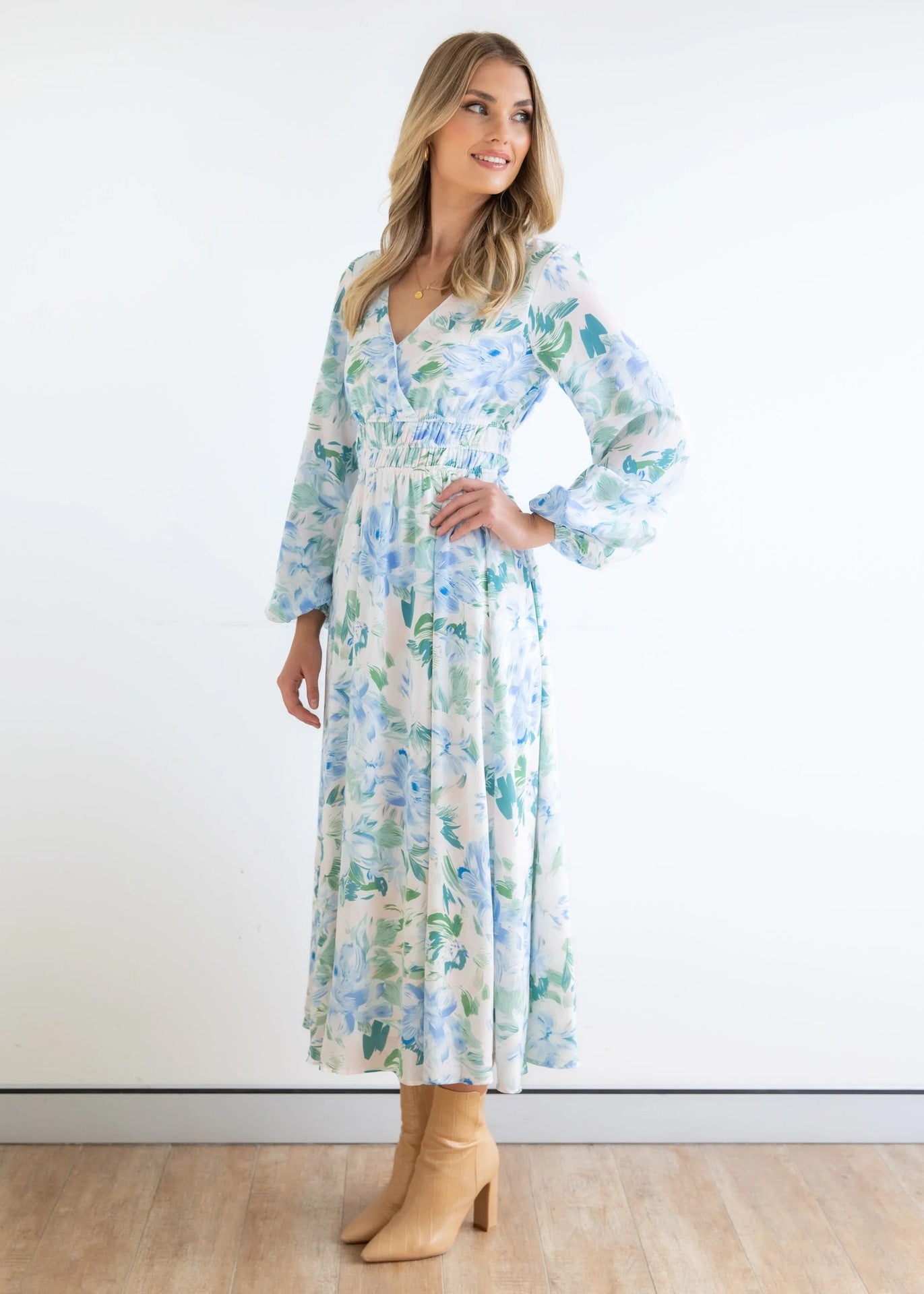 EWomen Blue & White Floral Maxi Dress