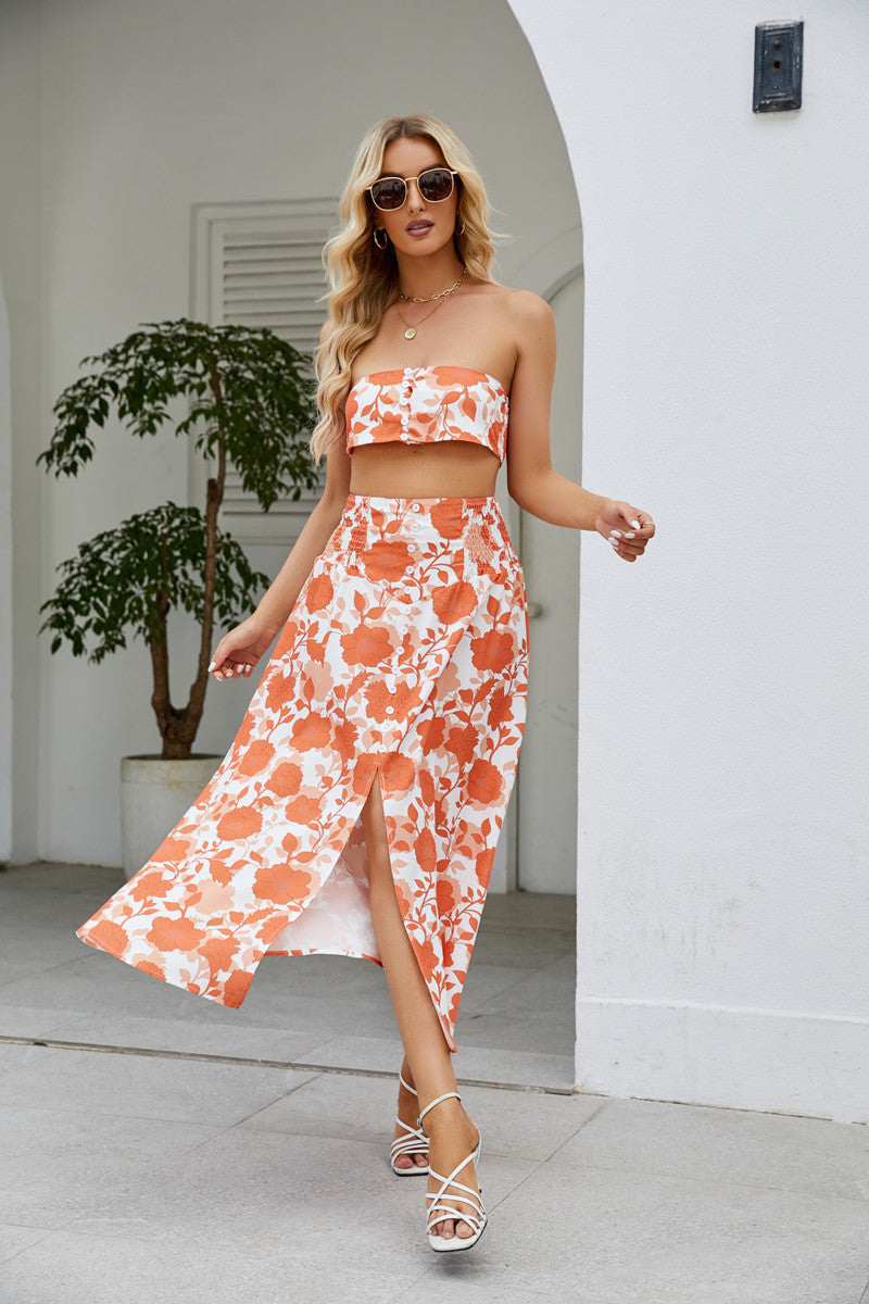 Printed Divided Midi Skirts