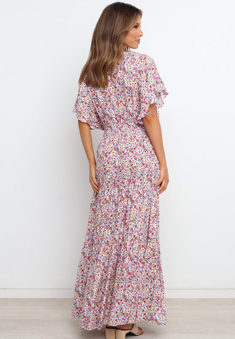 Purple Floral Pleated Maxi Dress