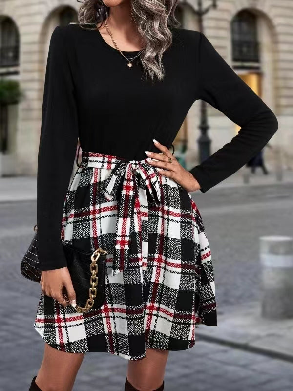 Black Checked Fit & Flare Dress